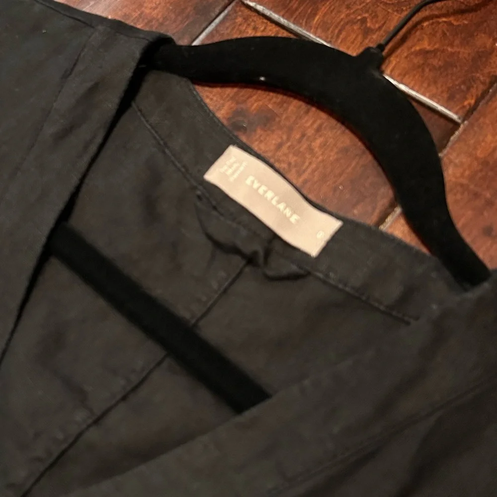 Everlane Black Linen Button-Front Short Sleeve Jumpsuit with Tie Waist